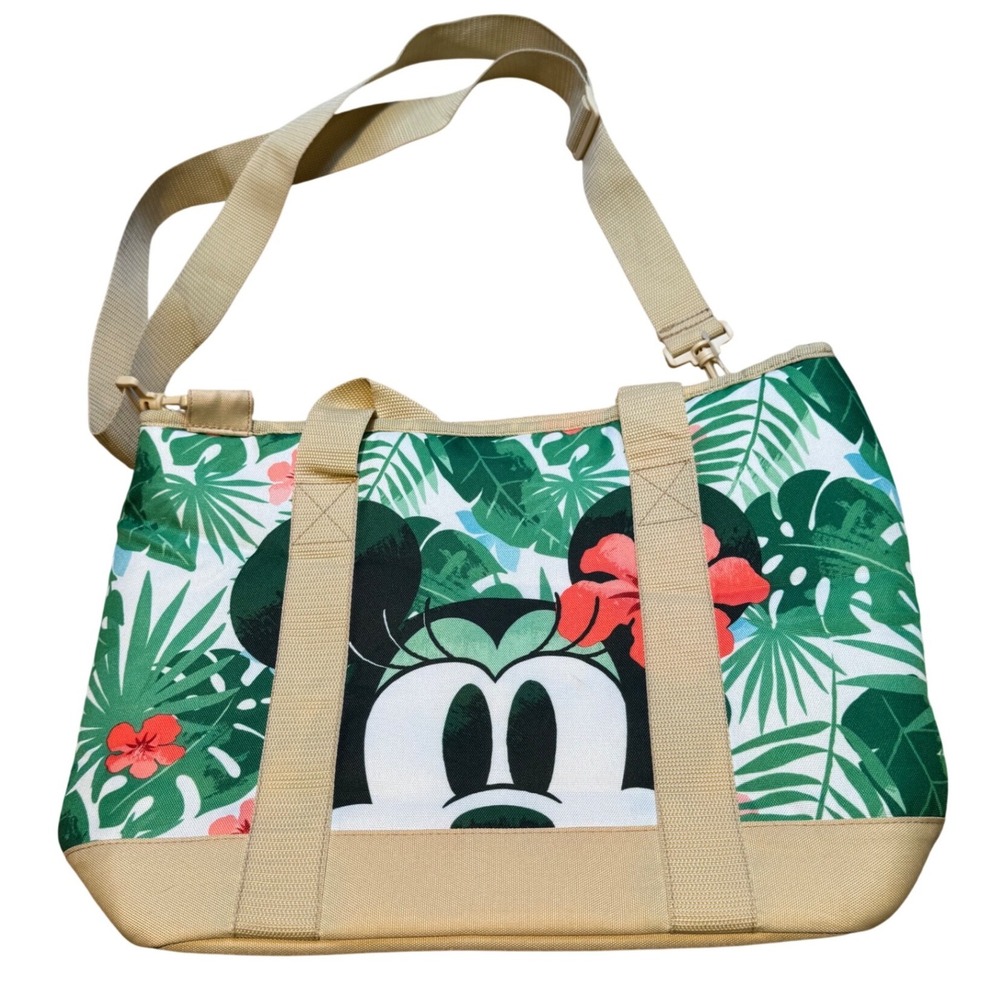 Disney Minnie Mouse Tropical Tote Bag Floral Palm Print Crossbody‎ Shoulder Zip